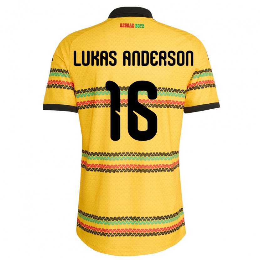 Danxen Niño Camiseta Jamaica Lukas Anderson #16 Amarillo Negro Verde 1ª Equipación 26-28 La Camisa