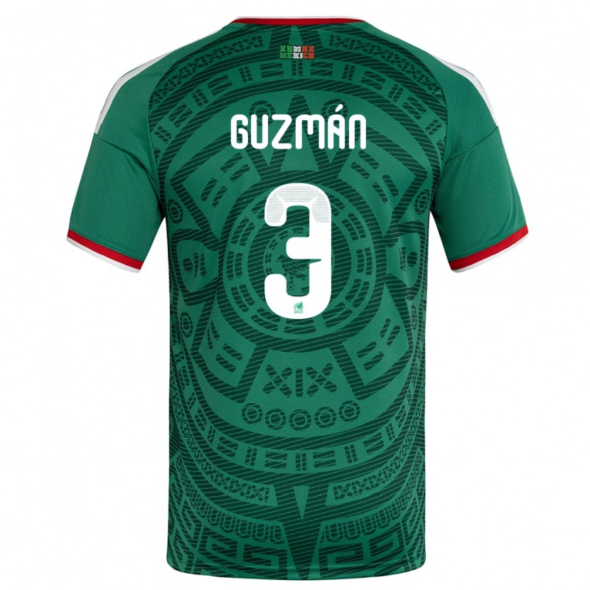 Danxen Niño Camiseta México Victor Guzman #3 Verde Blanco Rojo 1ª Equipación 26-28 La Camisa