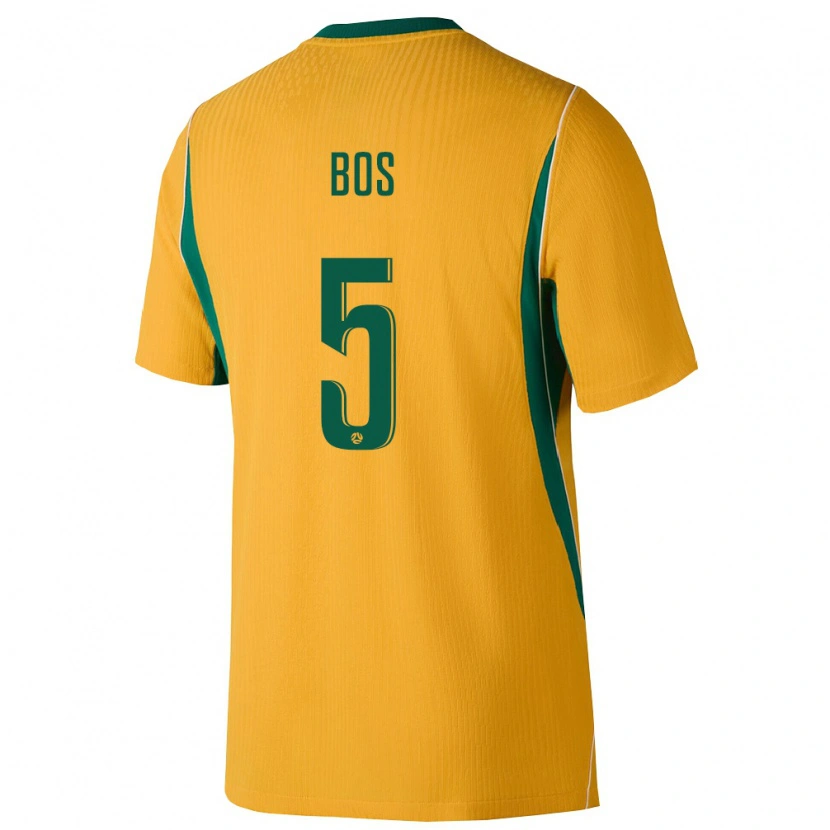 Danxen Niño Camiseta Australia Jordan Bos #5 Amarillo Verde 1ª Equipación 26-28 La Camisa
