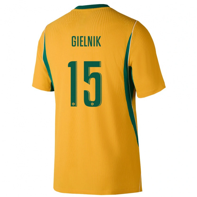 Danxen Niño Camiseta Australia Emily Gielnik #15 Amarillo Verde 1ª Equipación 26-28 La Camisa
