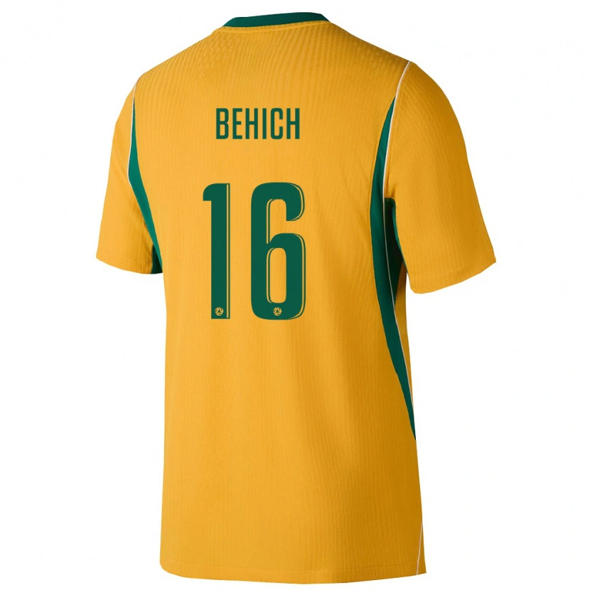Danxen Niño Camiseta Australia Aziz Behich #16 Amarillo Verde 1ª Equipación 26-28 La Camisa