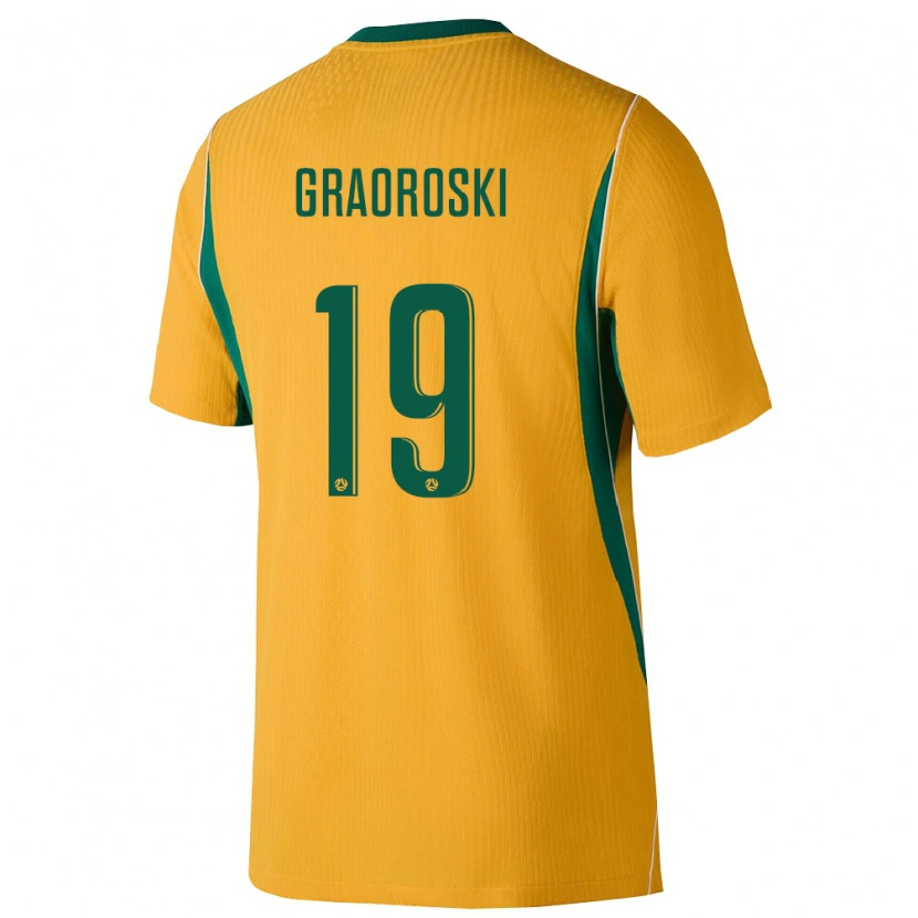 Danxen Niño Camiseta Australia Jordan Graoroski #19 Amarillo Verde 1ª Equipación 26-28 La Camisa