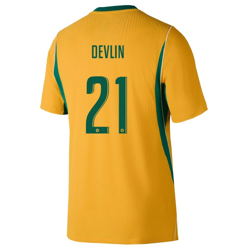 Danxen Niño Camiseta Australia Cameron Devlin #21 Amarillo Verde 1ª Equipación 26-28 La Camisa