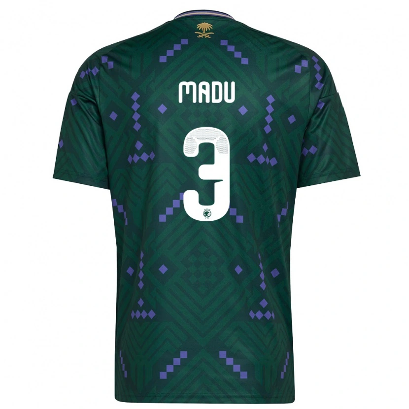 Danxen Niño Camiseta Arabia Saudita Abdullah Madu #3 Verde Púrpura Blanco 1ª Equipación 26-28 La Camisa