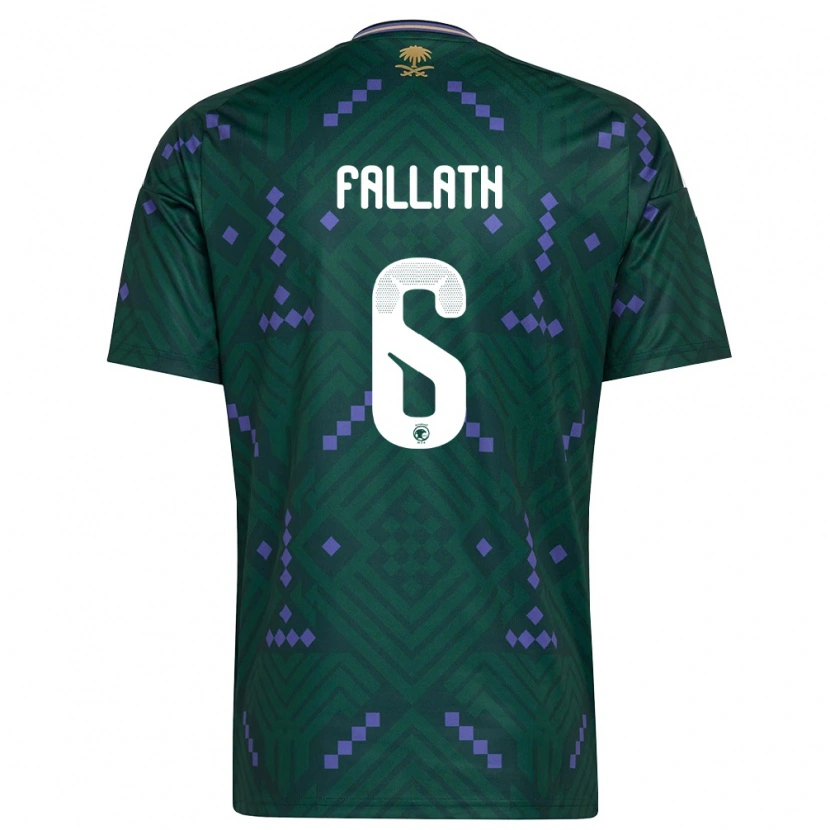 Danxen Niño Camiseta Arabia Saudita Mohammed Fallath #6 Verde Púrpura Blanco 1ª Equipación 26-28 La Camisa