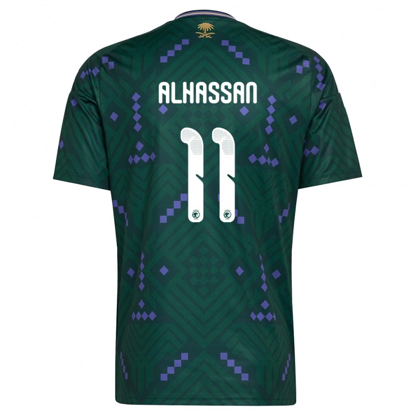 Danxen Niño Camiseta Arabia Saudita Abbas Alhassan #11 Verde Púrpura Blanco 1ª Equipación 26-28 La Camisa