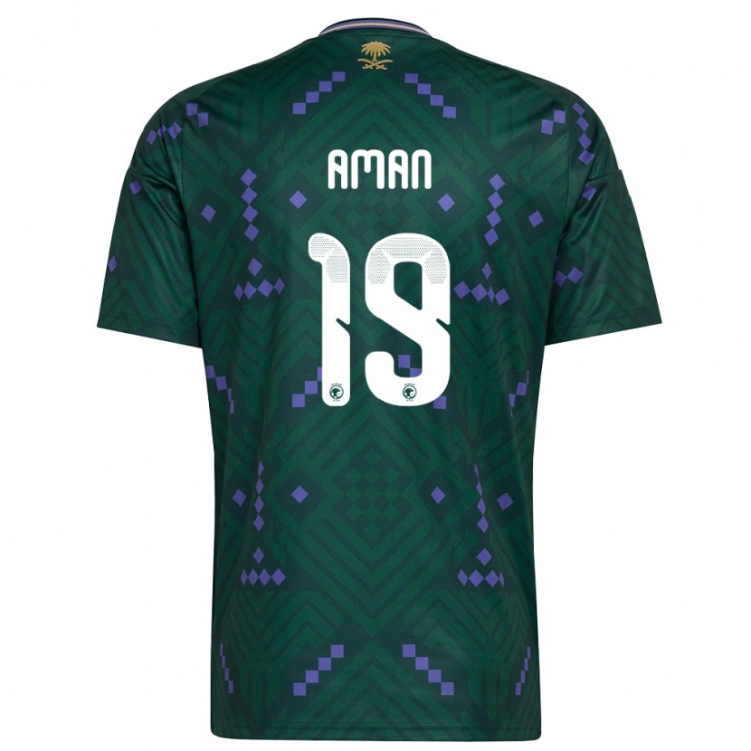 Danxen Niño Camiseta Arabia Saudita Awad Aman #19 Verde Púrpura Blanco 1ª Equipación 26-28 La Camisa