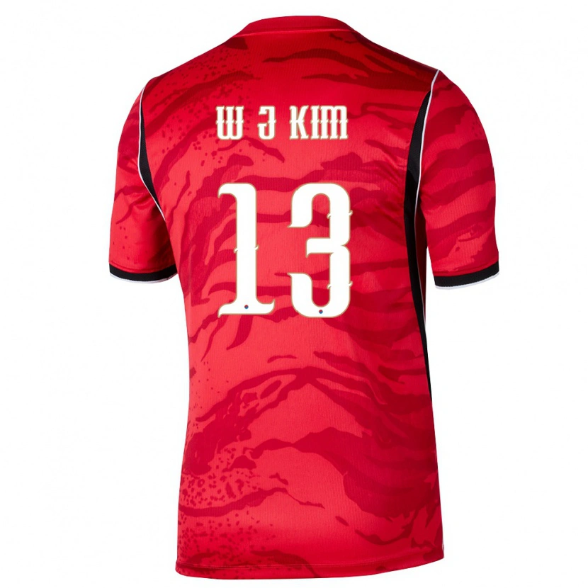 Danxen Niño Camiseta Corea Del Sur Ji-Woo Kim #13 Rojo Blanco Negro 1ª Equipación 26-28 La Camisa