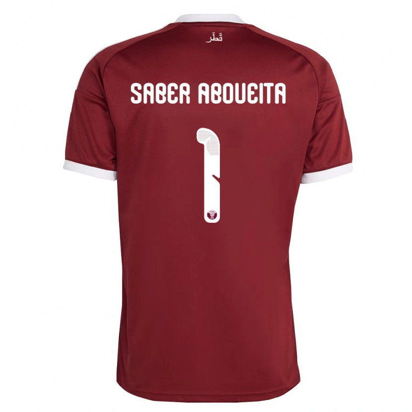 Danxen Niño Camiseta Catar Ahmed Aboueita #1 Rojo Borgoña Blanco 1ª Equipación 26-28 La Camisa