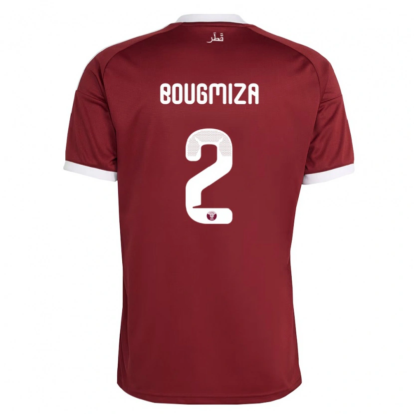 Danxen Niño Camiseta Catar Rami Bougmiza #2 Rojo Borgoña Blanco 1ª Equipación 26-28 La Camisa