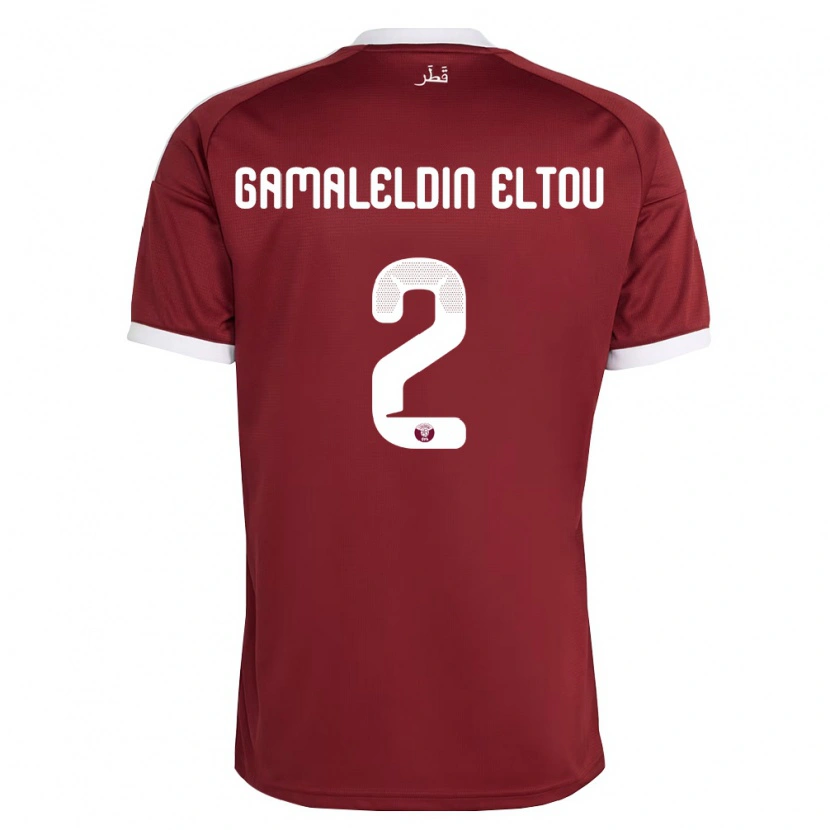 Danxen Niño Camiseta Catar Ghassan Gamaleldin Eltou #2 Rojo Borgoña Blanco 1ª Equipación 26-28 La Camisa