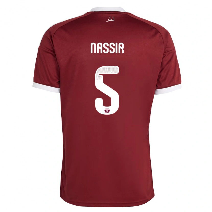 Danxen Niño Camiseta Catar Taha Nassir #5 Rojo Borgoña Blanco 1ª Equipación 26-28 La Camisa