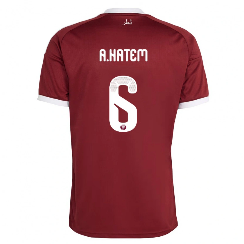 Danxen Niño Camiseta Catar Abdulaziz Hatem #6 Rojo Borgoña Blanco 1ª Equipación 26-28 La Camisa