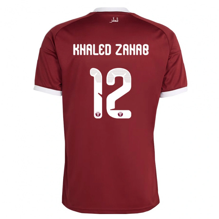 Danxen Niño Camiseta Catar Abdelrahman Zahab #12 Rojo Borgoña Blanco 1ª Equipación 26-28 La Camisa