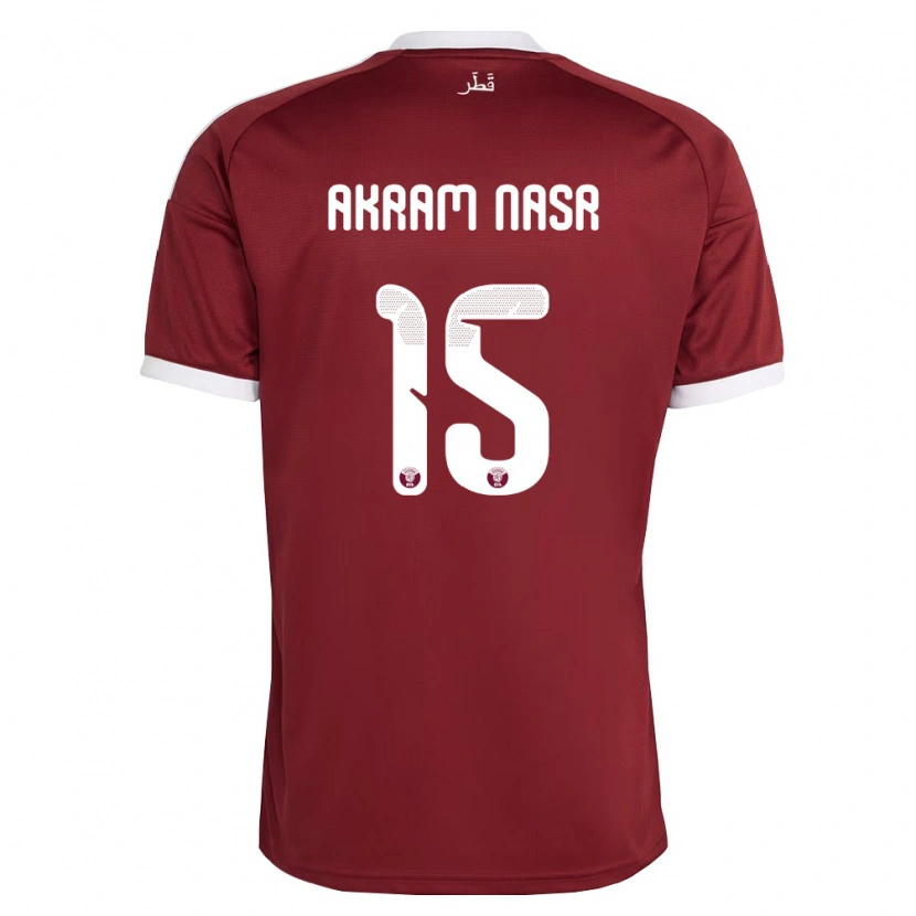 Danxen Niño Camiseta Catar Mohamed Akram #15 Rojo Borgoña Blanco 1ª Equipación 26-28 La Camisa