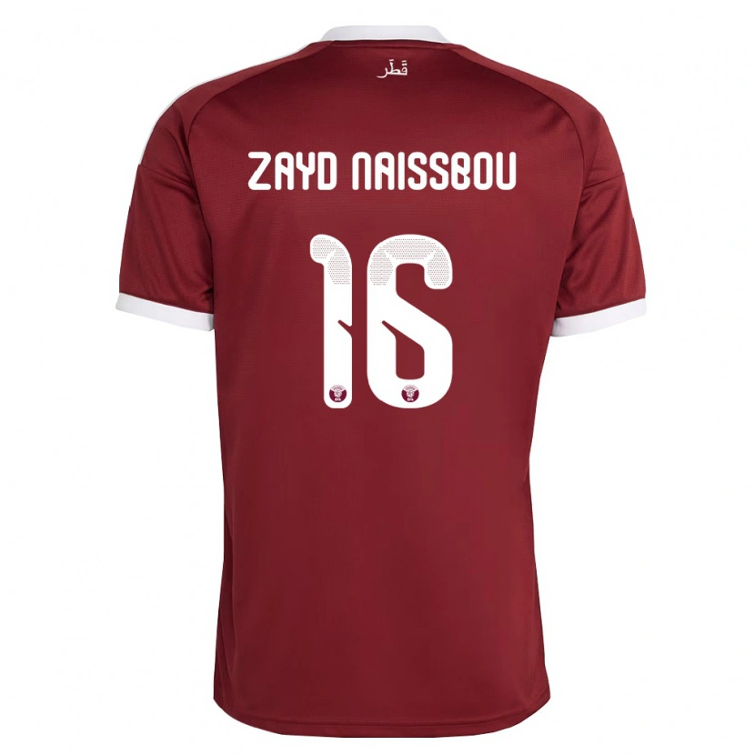 Danxen Niño Camiseta Catar Mohammed Zayd Naissbou #16 Rojo Borgoña Blanco 1ª Equipación 26-28 La Camisa
