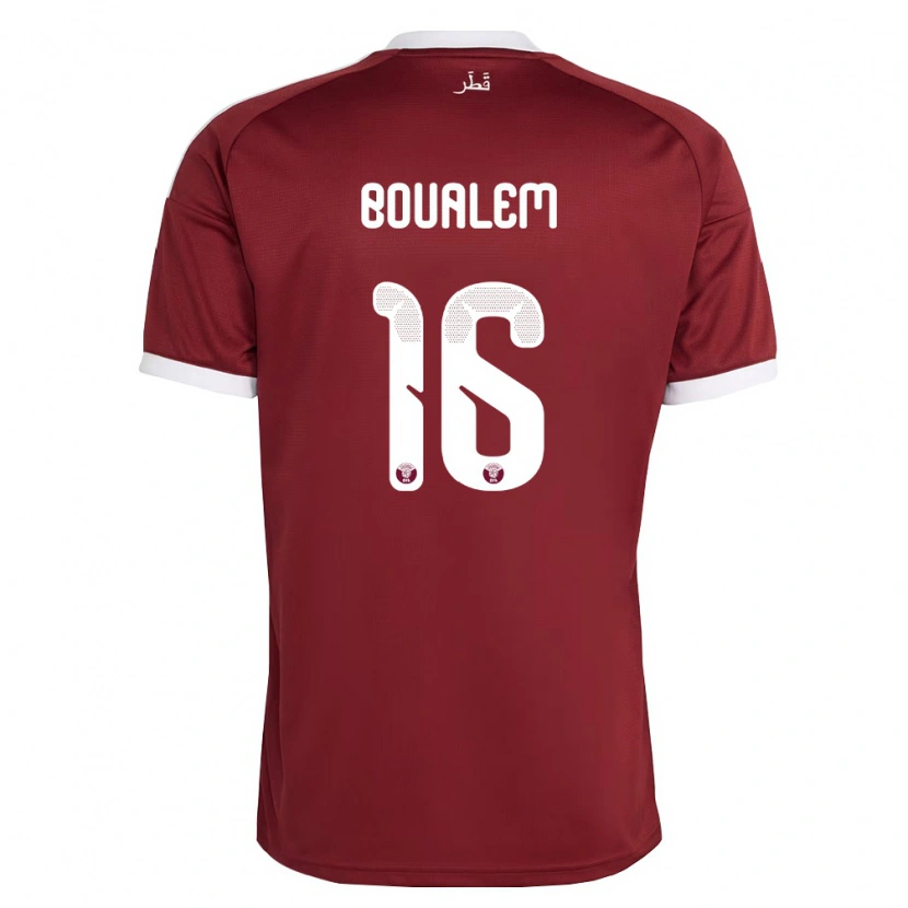 Danxen Niño Camiseta Catar Boualem Khoukhi #16 Rojo Borgoña Blanco 1ª Equipación 26-28 La Camisa