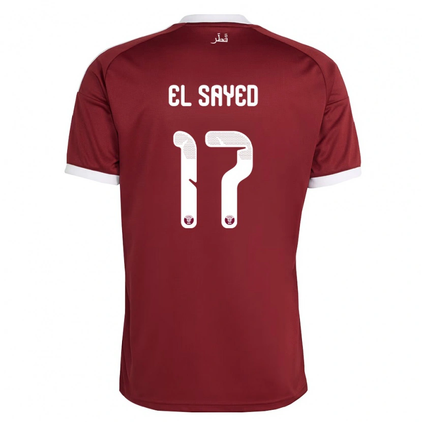 Danxen Niño Camiseta Catar Mostafa El Sayed #17 Rojo Borgoña Blanco 1ª Equipación 26-28 La Camisa