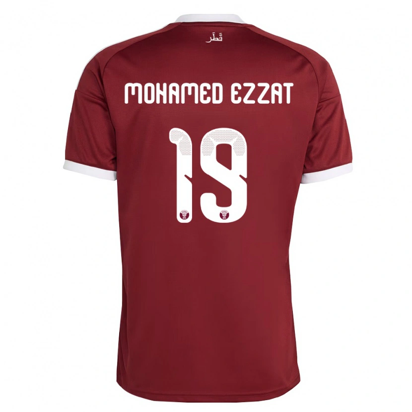 Danxen Niño Camiseta Catar Amr Mohamed Ezzat #19 Rojo Borgoña Blanco 1ª Equipación 26-28 La Camisa
