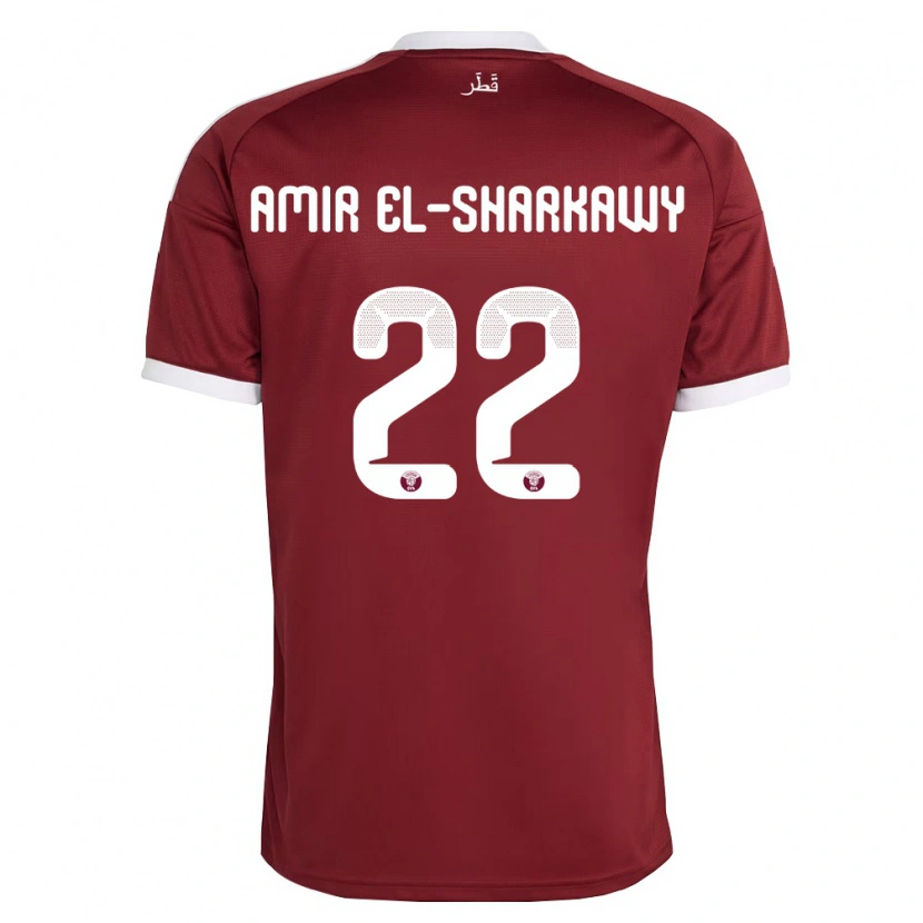 Danxen Niño Camiseta Catar Galal Amir El-Sharkawy #22 Rojo Borgoña Blanco 1ª Equipación 26-28 La Camisa