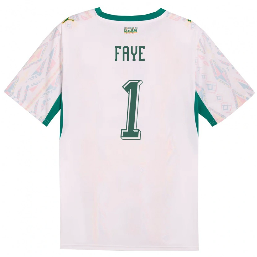 Danxen Niño Camiseta Senegal Birame Faye #1 Blanco Verde Amarillo 1ª Equipación 26-28 La Camisa