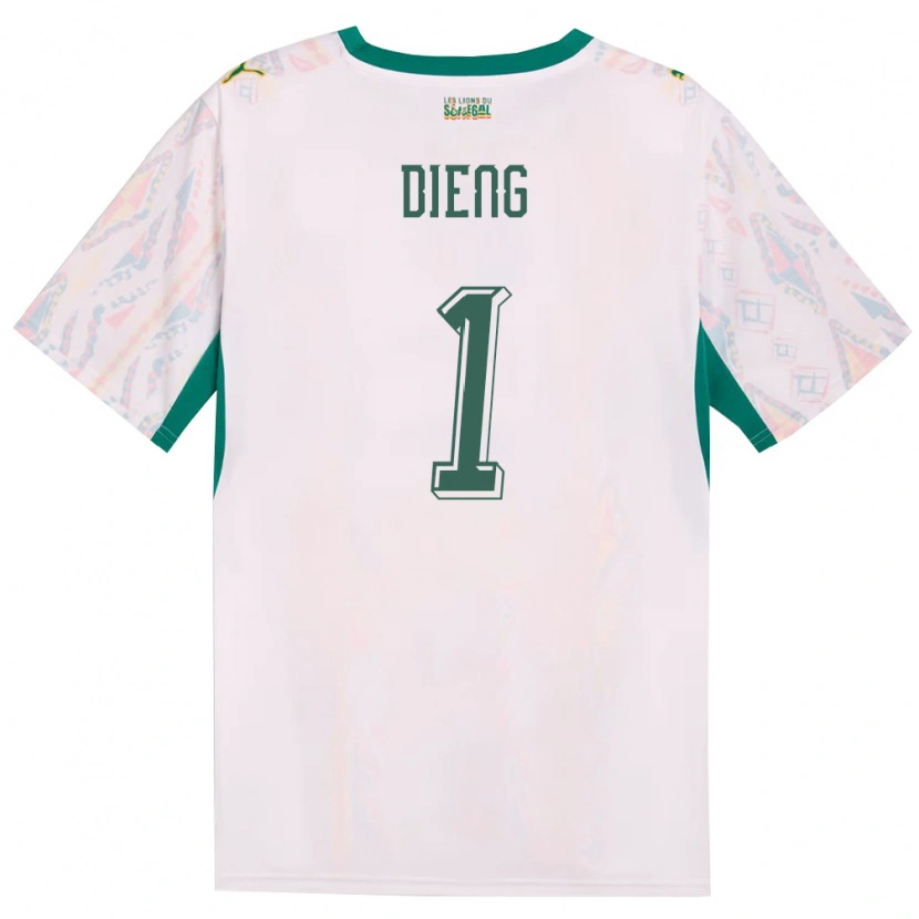 Danxen Niño Camiseta Senegal Timothy Dieng #1 Blanco Verde Amarillo 1ª Equipación 26-28 La Camisa
