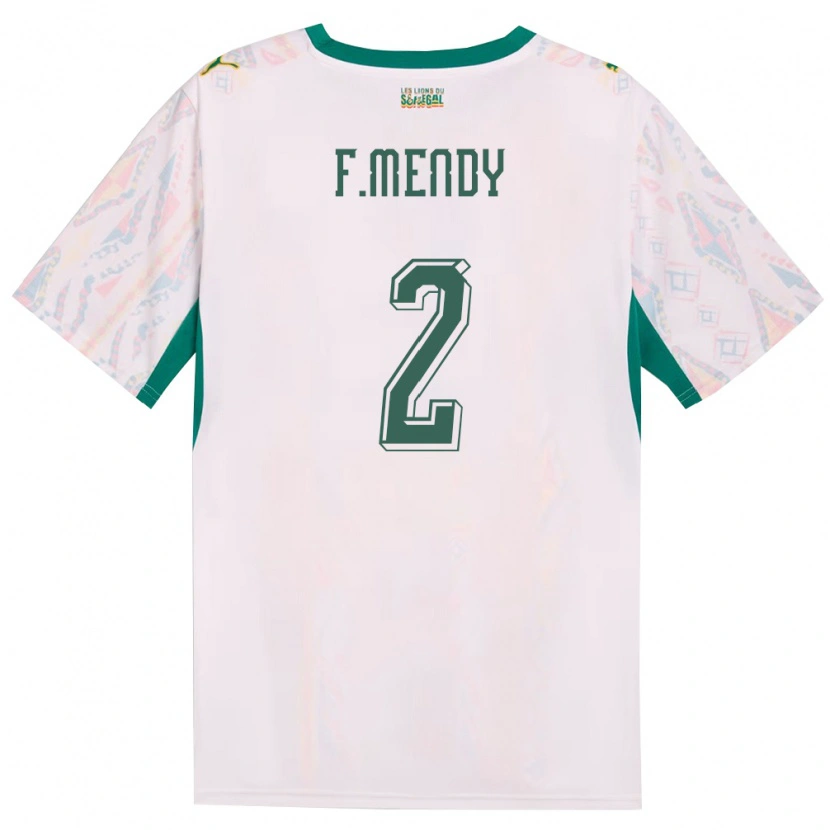 Danxen Niño Camiseta Senegal Formose Mendy #2 Blanco Verde Amarillo 1ª Equipación 26-28 La Camisa