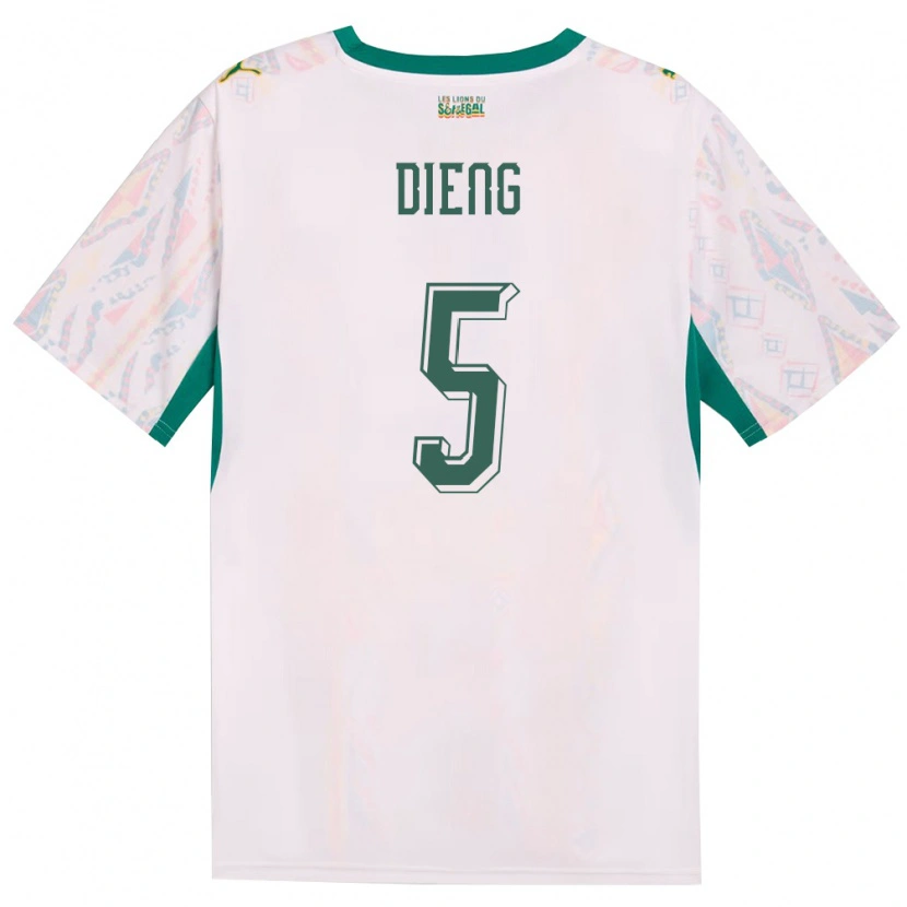 Danxen Niño Camiseta Senegal Cheikh Dieng #5 Blanco Verde Amarillo 1ª Equipación 26-28 La Camisa