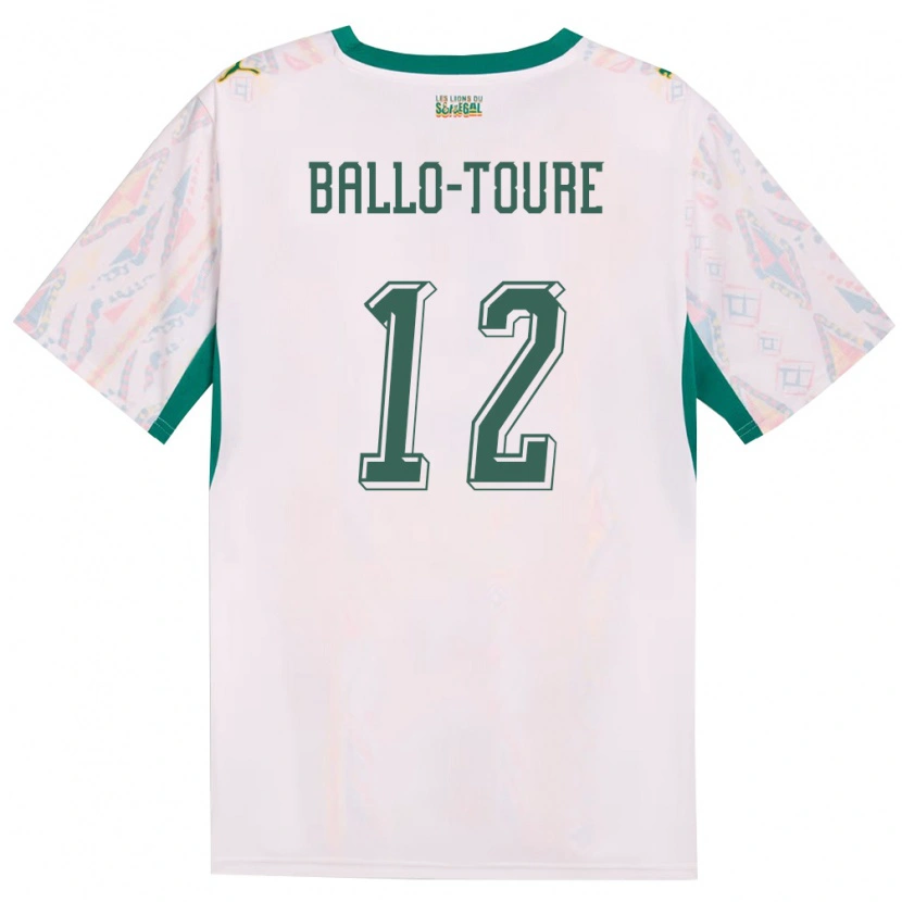 Danxen Niño Camiseta Senegal Fode Ballo-Toure #12 Blanco Verde Amarillo 1ª Equipación 26-28 La Camisa