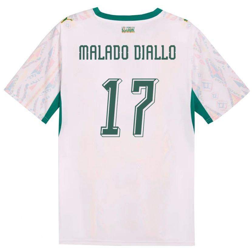 Danxen Niño Camiseta Senegal Hapsatou Malado Diallo #17 Blanco Verde Amarillo 1ª Equipación 26-28 La Camisa