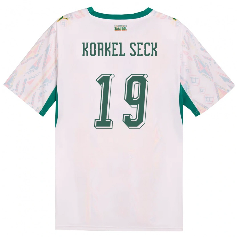 Danxen Niño Camiseta Senegal Bineta Korkel Seck #19 Blanco Verde Amarillo 1ª Equipación 26-28 La Camisa