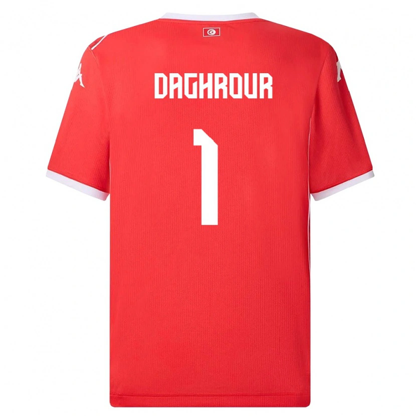 Danxen Niño Camiseta Túnez Mohamed Daghrour #1 Rojo Blanco 1ª Equipación 26-28 La Camisa
