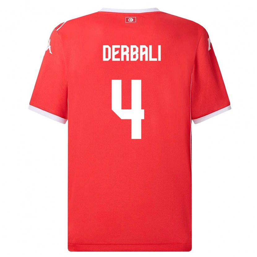Danxen Niño Camiseta Túnez Alaeddine Derbali #4 Rojo Blanco 1ª Equipación 26-28 La Camisa