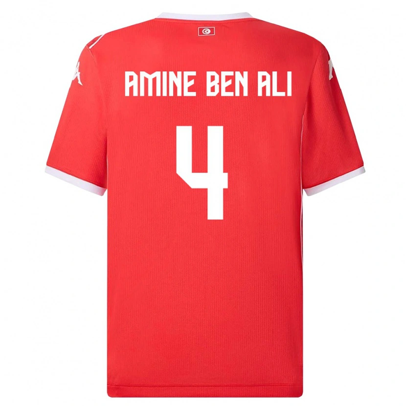 Danxen Niño Camiseta Túnez Mohamed Amine Ben Ali #4 Rojo Blanco 1ª Equipación 26-28 La Camisa