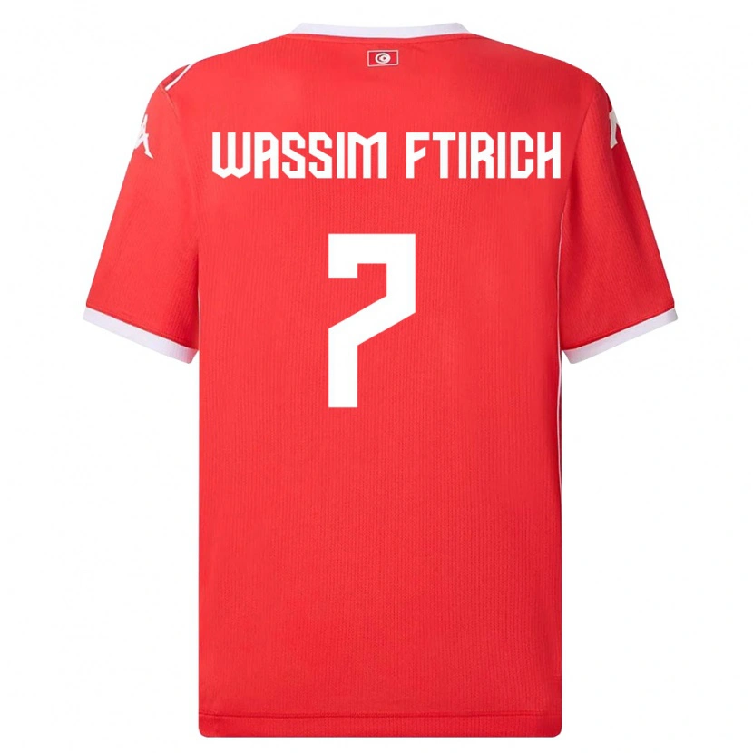 Danxen Niño Camiseta Túnez Mohamed Wassim Ftirich #7 Rojo Blanco 1ª Equipación 26-28 La Camisa