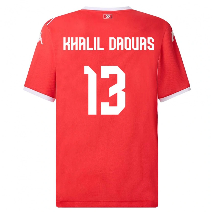 Danxen Niño Camiseta Túnez Mohamed Khalil Daouas #13 Rojo Blanco 1ª Equipación 26-28 La Camisa