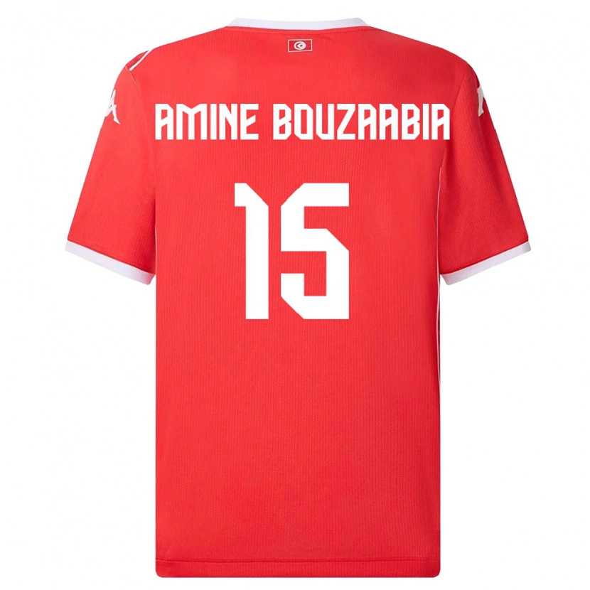 Danxen Niño Camiseta Túnez Mohamed Amine Bouzaabia #15 Rojo Blanco 1ª Equipación 26-28 La Camisa