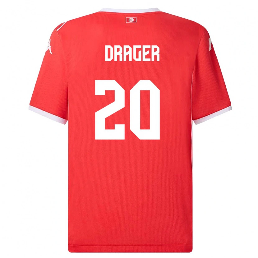 Danxen Niño Camiseta Túnez Mohamed Drager #20 Rojo Blanco 1ª Equipación 26-28 La Camisa