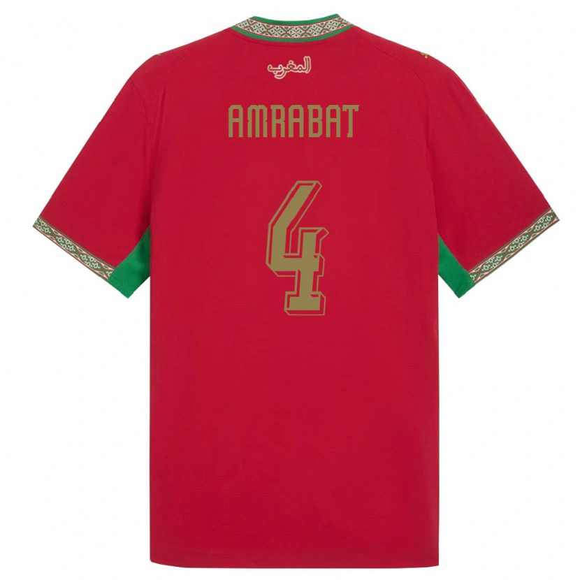 Danxen Niño Camiseta Marruecos Sofyan Amrabat #4 Rojo Verde Blanco 1ª Equipación 26-28 La Camisa
