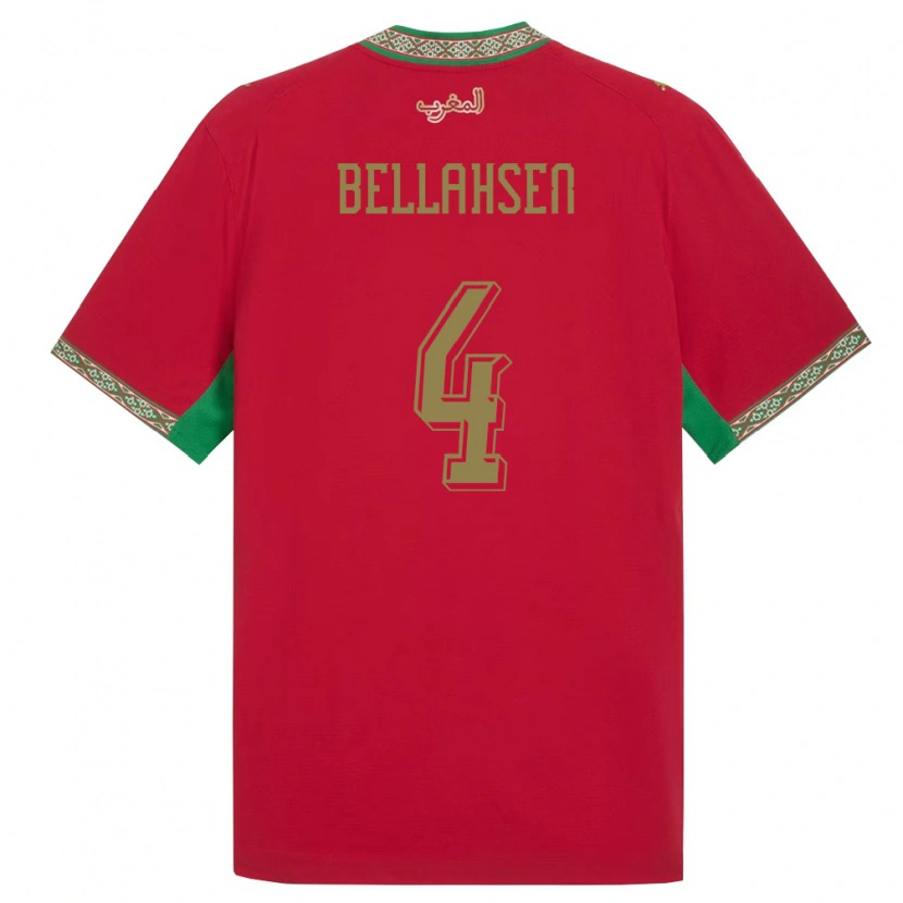 Danxen Niño Camiseta Marruecos Joseph Bellahsen #4 Rojo Verde Blanco 1ª Equipación 26-28 La Camisa