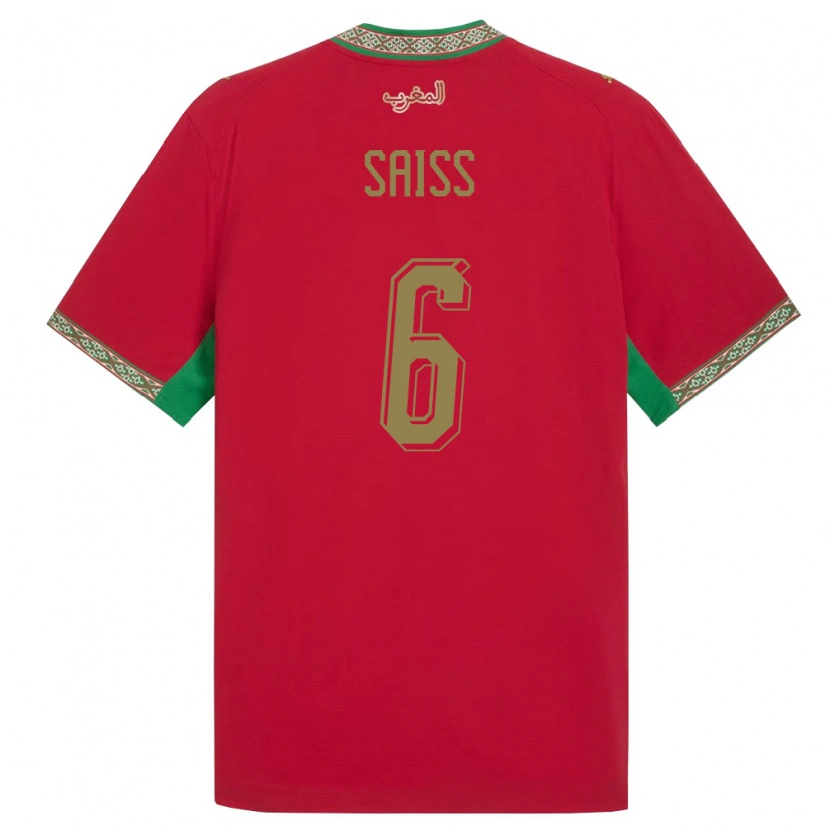 Danxen Niño Camiseta Marruecos Romain Saïss #6 Rojo Verde Blanco 1ª Equipación 26-28 La Camisa