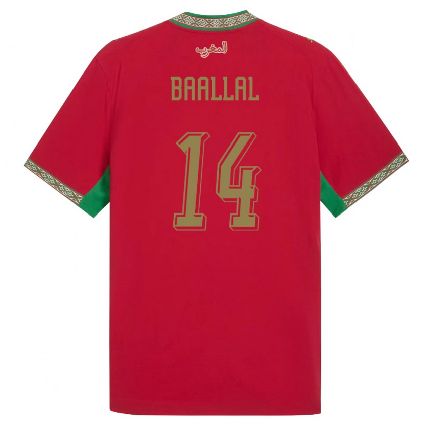 Danxen Niño Camiseta Marruecos Adam Baallal #14 Rojo Verde Blanco 1ª Equipación 26-28 La Camisa