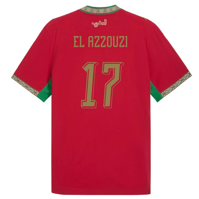 Danxen Niño Camiseta Marruecos Oussama El Azzouzi #17 Rojo Verde Blanco 1ª Equipación 26-28 La Camisa