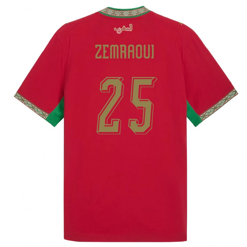 Danxen Niño Camiseta Marruecos Oussama Zemraoui #25 Rojo Verde Blanco 1ª Equipación 26-28 La Camisa