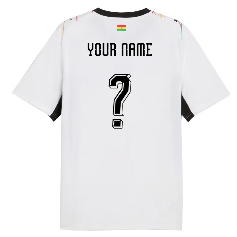 Danxen Niño Camiseta Ghana Su Nombre #0 Blanco Negro Amarillo 1ª Equipación 26-28 La Camisa