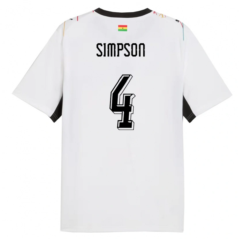 Danxen Niño Camiseta Ghana Razak Simpson #4 Blanco Negro Amarillo 1ª Equipación 26-28 La Camisa