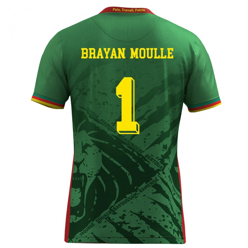 Danxen Niño Camiseta Camerún Jason Brayan Moulle #1 Verde Amarillo Rojo 1ª Equipación 26-28 La Camisa