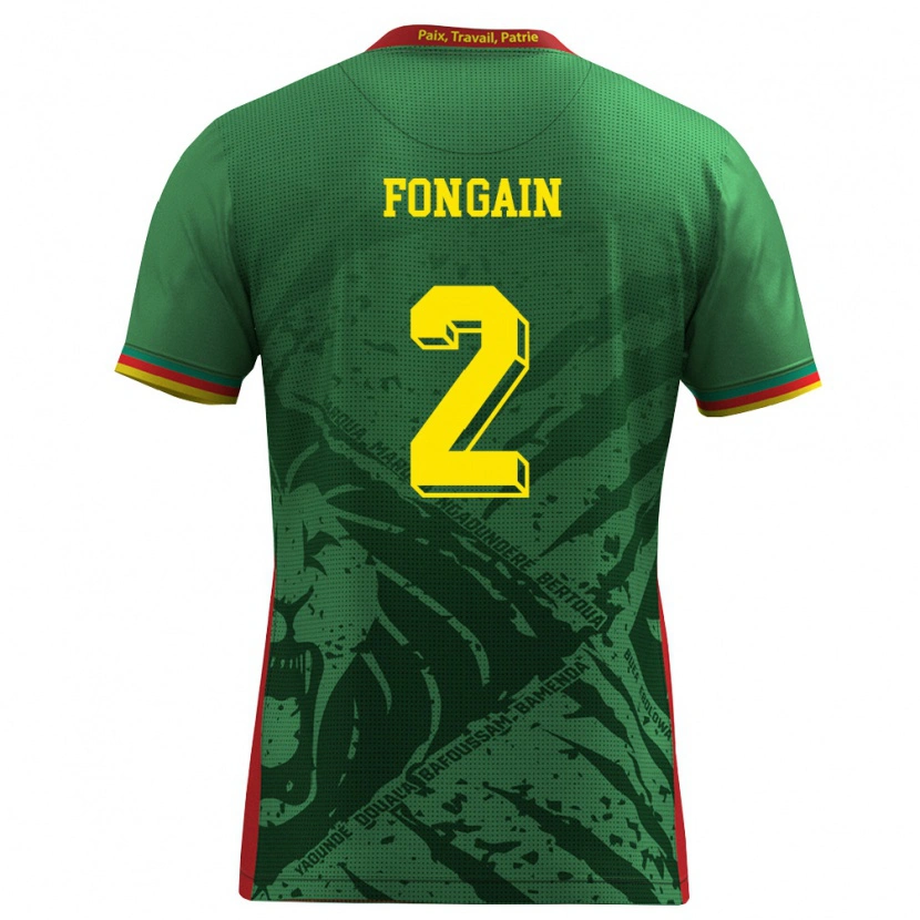 Danxen Niño Camiseta Camerún Meyepya Fongain #2 Verde Amarillo Rojo 1ª Equipación 26-28 La Camisa