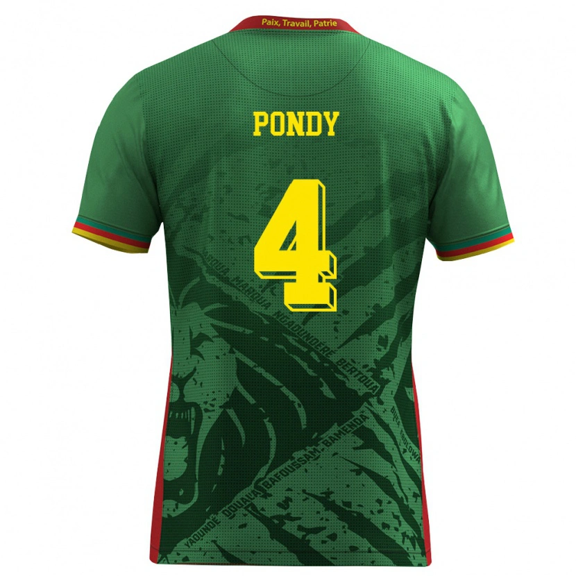Danxen Niño Camiseta Camerún Chris Pondy #4 Verde Amarillo Rojo 1ª Equipación 26-28 La Camisa