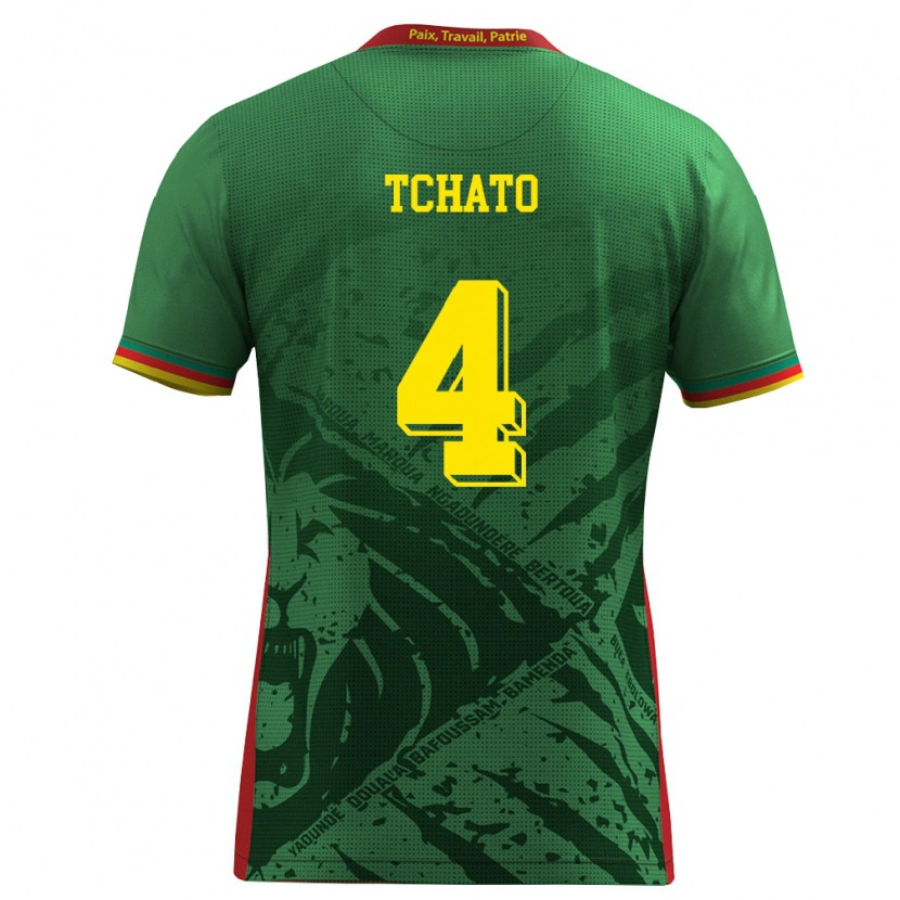 Danxen Niño Camiseta Camerún Enzo Tchato #4 Verde Amarillo Rojo 1ª Equipación 26-28 La Camisa